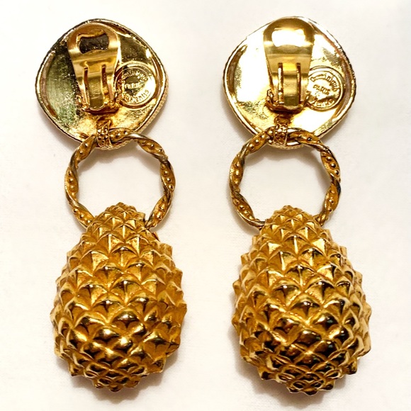 DOMINIQUE AURIENTIS❌SOLD❌PARIS GRIPOIX PEARL GILT PINECONE VINTAGE 80s EARRINGS - Picture 4 of 6